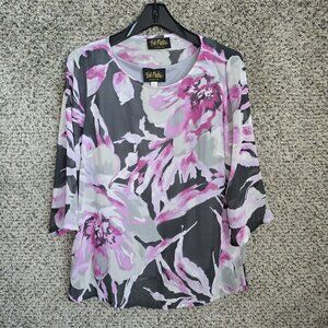 Bob Mackie Wearable Art Top Womens‎ Small Purple Floral Print Sheer Tank Ladies